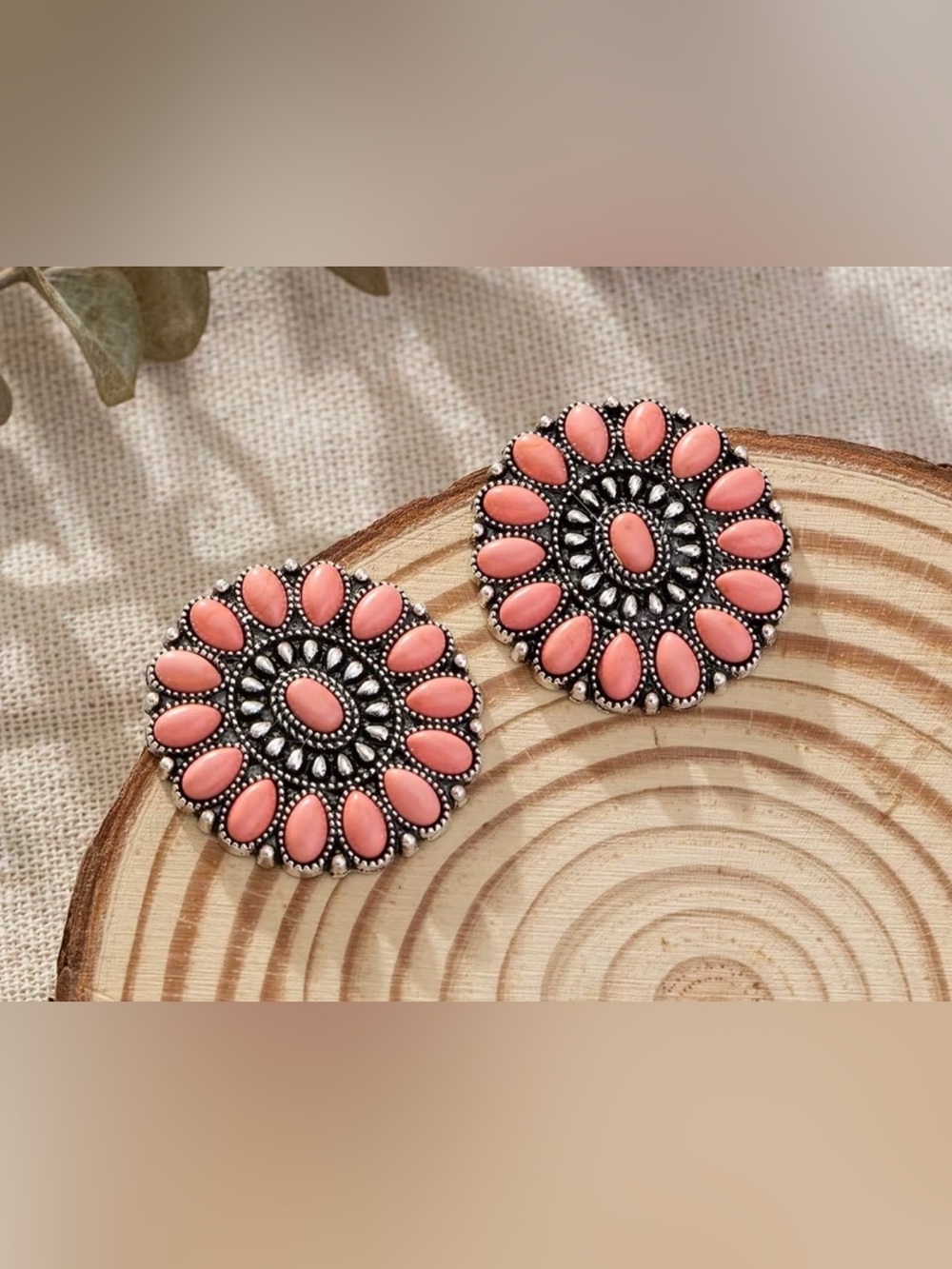 Western Earrings Coral Pink Floral Statement Earrings - Women Jewelry